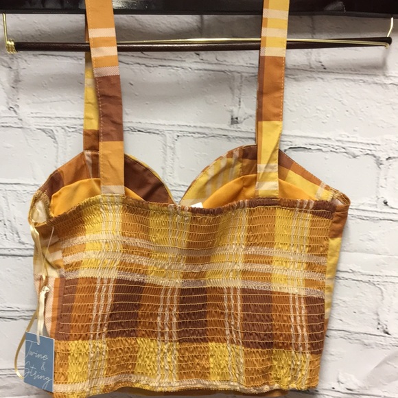 Plaid Vintage twine & string NY CORSET PLAID TOP padded  brown plaid size M - Picture 8 of 13